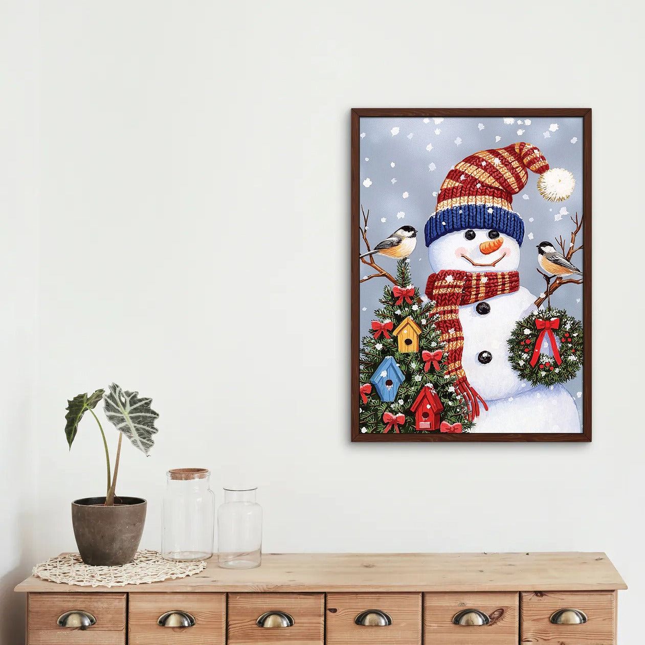 Snowman with Birds - Diamond Painting Kit