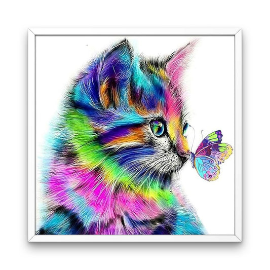 Colorful Cat & Butterfly - Diamond Painting Kit