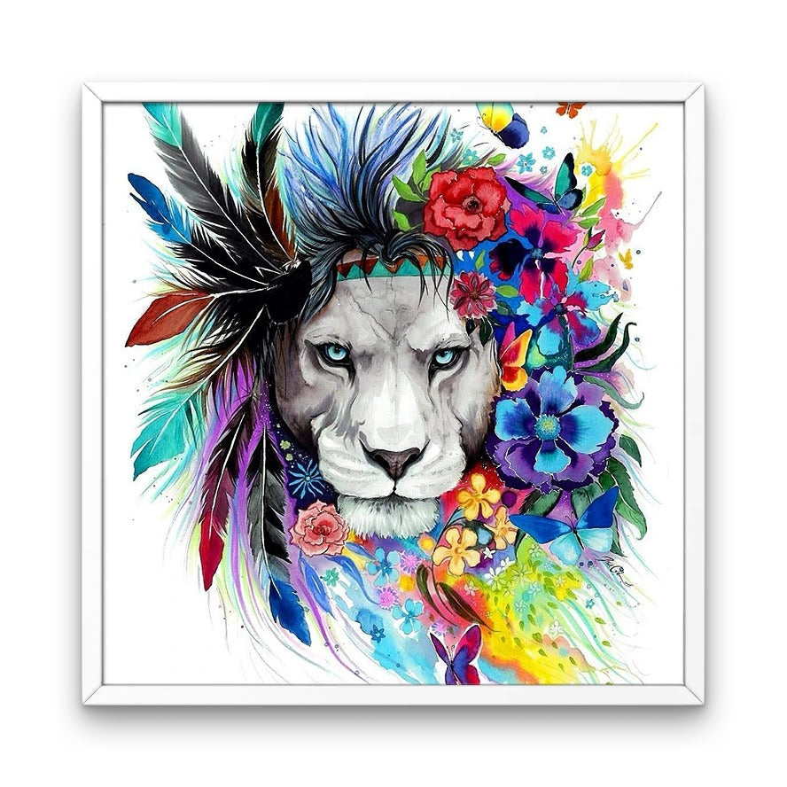Lion with Flowers - Diamond Painting Kit