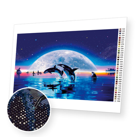 Night Sky and Dolphins - Diamond Painting Kit - [Diamond Painting Kit]